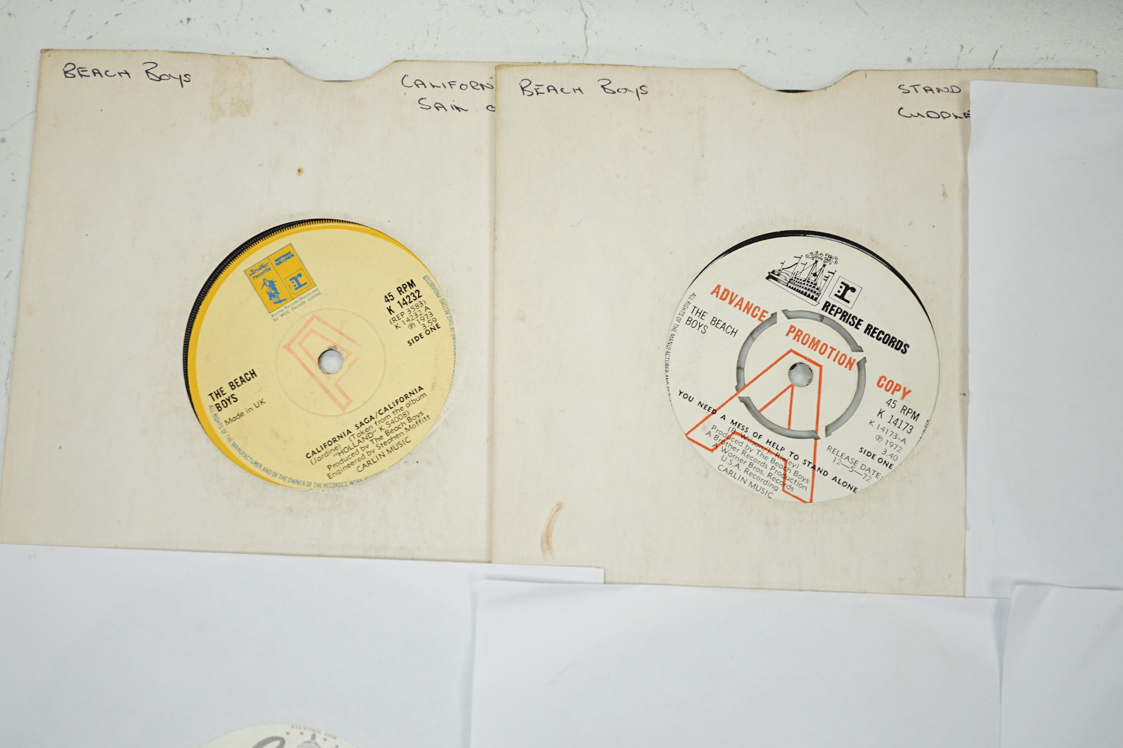 Seven The Beach Boys 7” demonstration singles on Capitol and Cowboy Records labels, all with printed demo labels, four with printed release dates